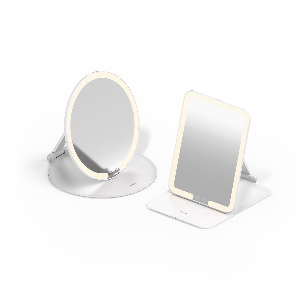 [무아스] 슬림 폴더블 무선 휴대용 LED 거울(전용 파우치 포함) 조명거울 메이크업 화장대